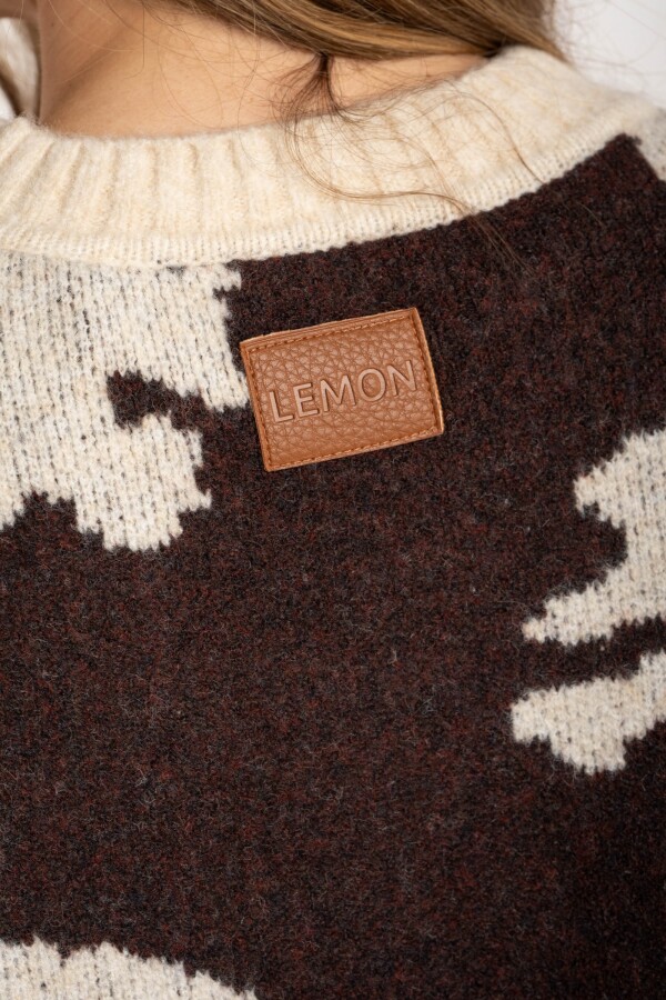 Sweater Animal Print Vaca Combinado Marrón