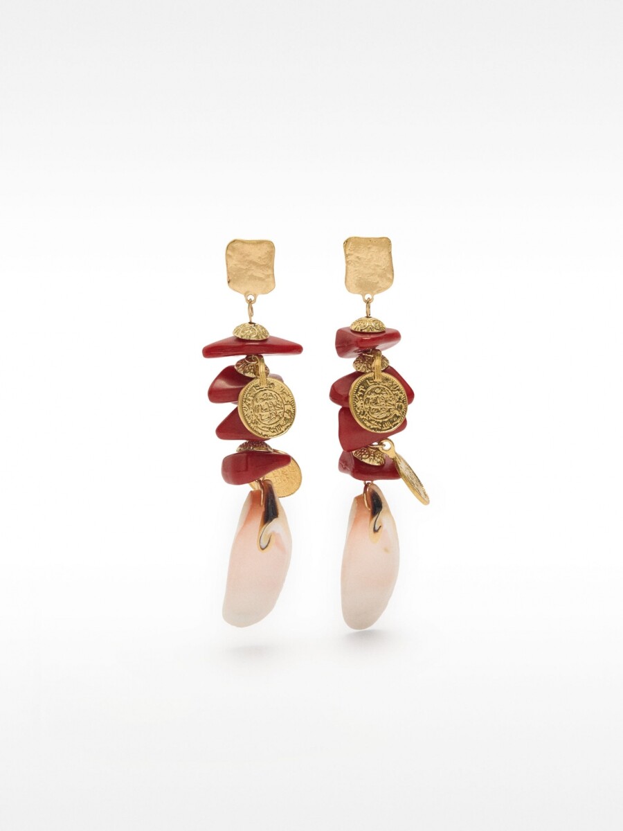 Pendientes Largos Maxi De Conchas rojo