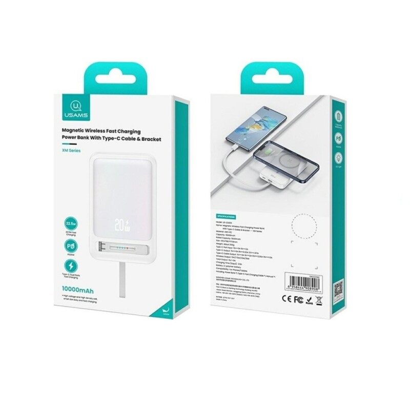 Power Bank Magnético | C/Soporte | Cable Tipo C | 10.000Mah | Azul | Usams CD219 POWER BANK MAGNÉTICO | C/SOPORTE | CABLE TIPO C | 10.000MAH | AZUL | USAMS