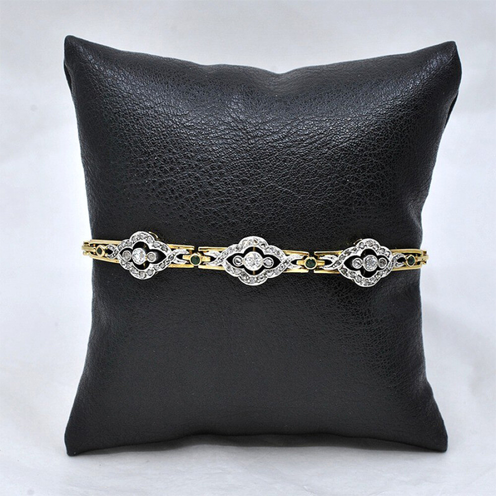 Pulsera Antigua En Oro 18K, Brillantes, Diamantes Y Esmeraldas Pulsera Antigua En Oro 18K, Brillantes, Diamantes Y Esmeraldas