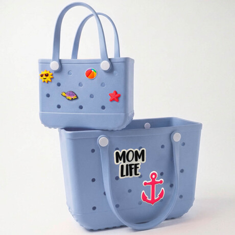Set X2 Bolsos Carteras Compras Playera Goma +20 Pines Azul