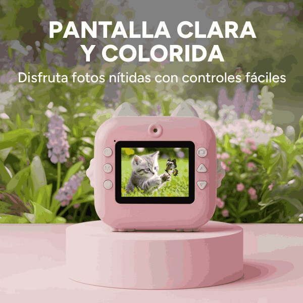 Cámara Fotos Infantil Impresión Instantánea Niños + 2 Rollos Color Rosa Claro