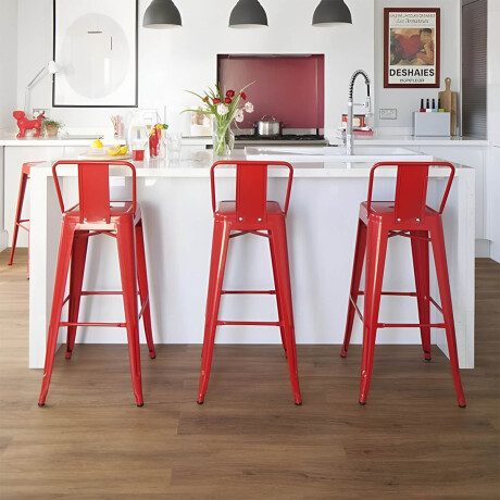 Butaca Banqueta Taburete Metálica Tolix Alta Respaldo Rojo