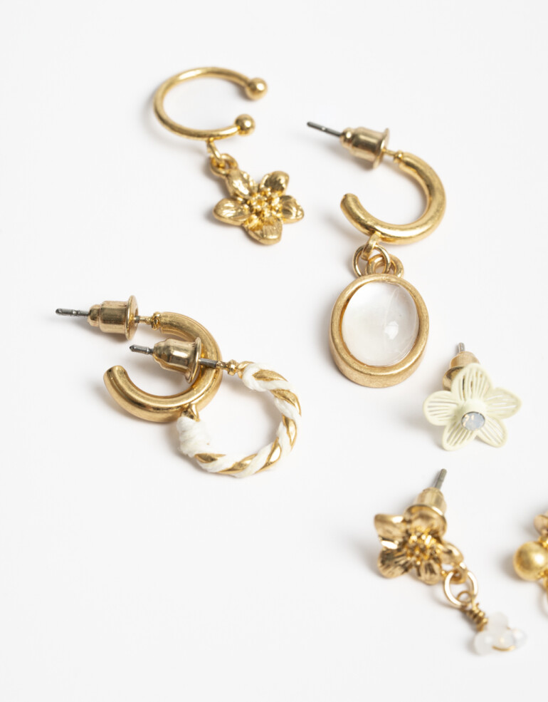 Aros Sets Metal Set 7 Aros Temática Floral - Dorado Oro Amarillo