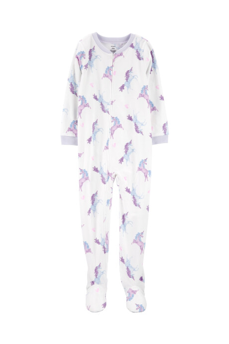 Pijama uno pieza de micropolar, con pie, blanco, diseño unicornios. Talles 6-8 Pijama uno pieza de micropolar, con pie, blanco, diseño unicornios. Talles 6-8