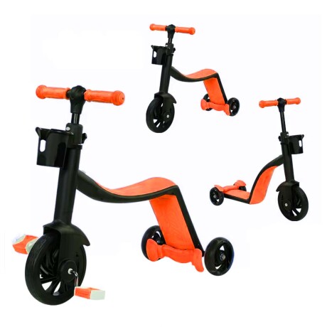 Bicicleta Monopatín Triciclo 3 en 1 Ajustable para Niños Naranja
