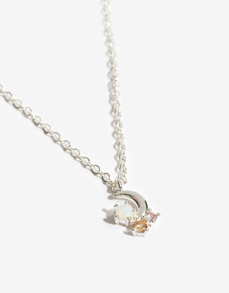 Cadena Corta con Dije Cubic zirconia Collar Con Dije Cubic Bañado En Plata - Plateado