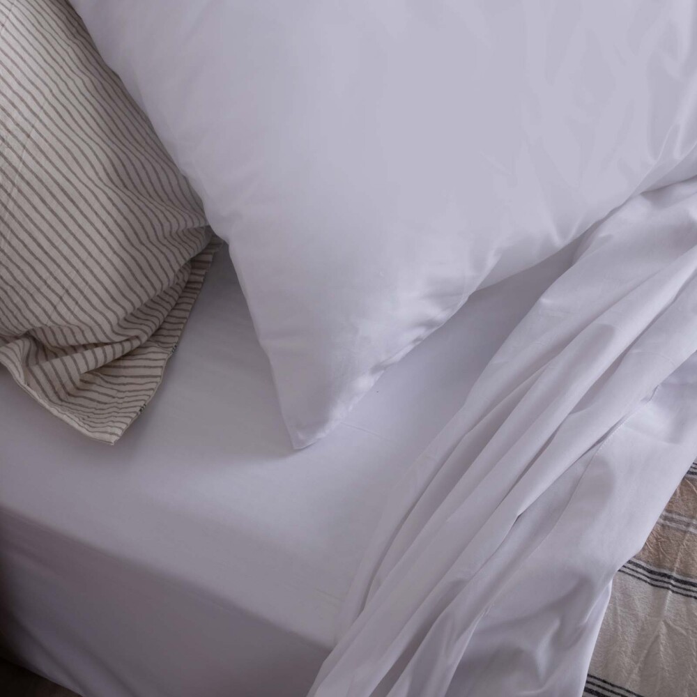 JUEGO DE SÁBANAS 2 PLAZAS ALGODON BLANCO COTTON BASIC 180 HILOS