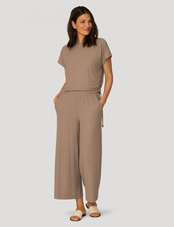 Conjunto Pantalon & Remera En Algodón Acanalado TOSTADO