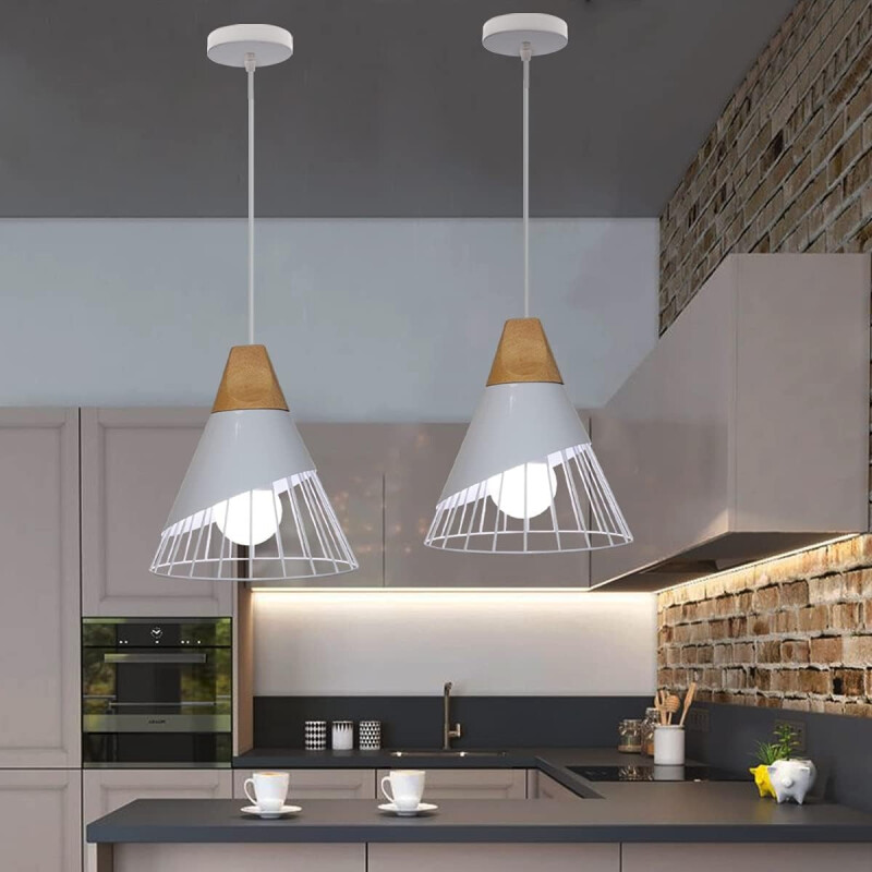 Lampara Nordica Conica Metal Y Madera Columbus Gris