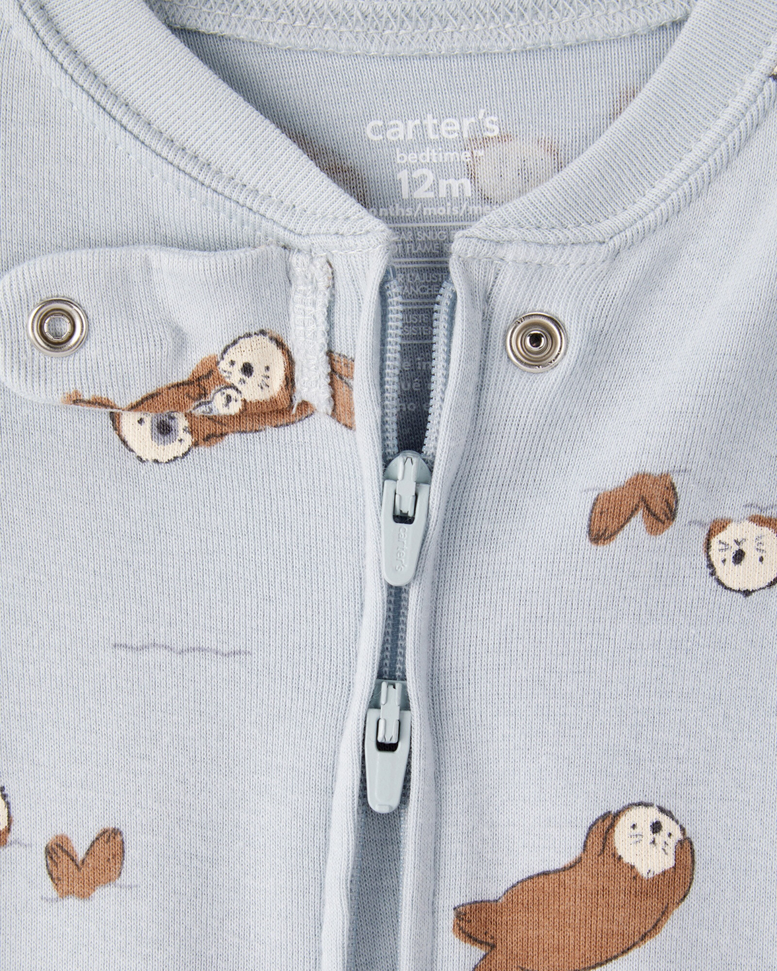 Pijama una pieza de algodón, con pie, gris, diseño nutrias Sin color