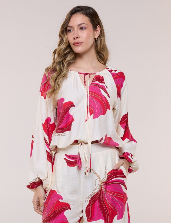Conjunto Estampado De Blusa Y Pantalón Palazzo MULTI/FUCSIA