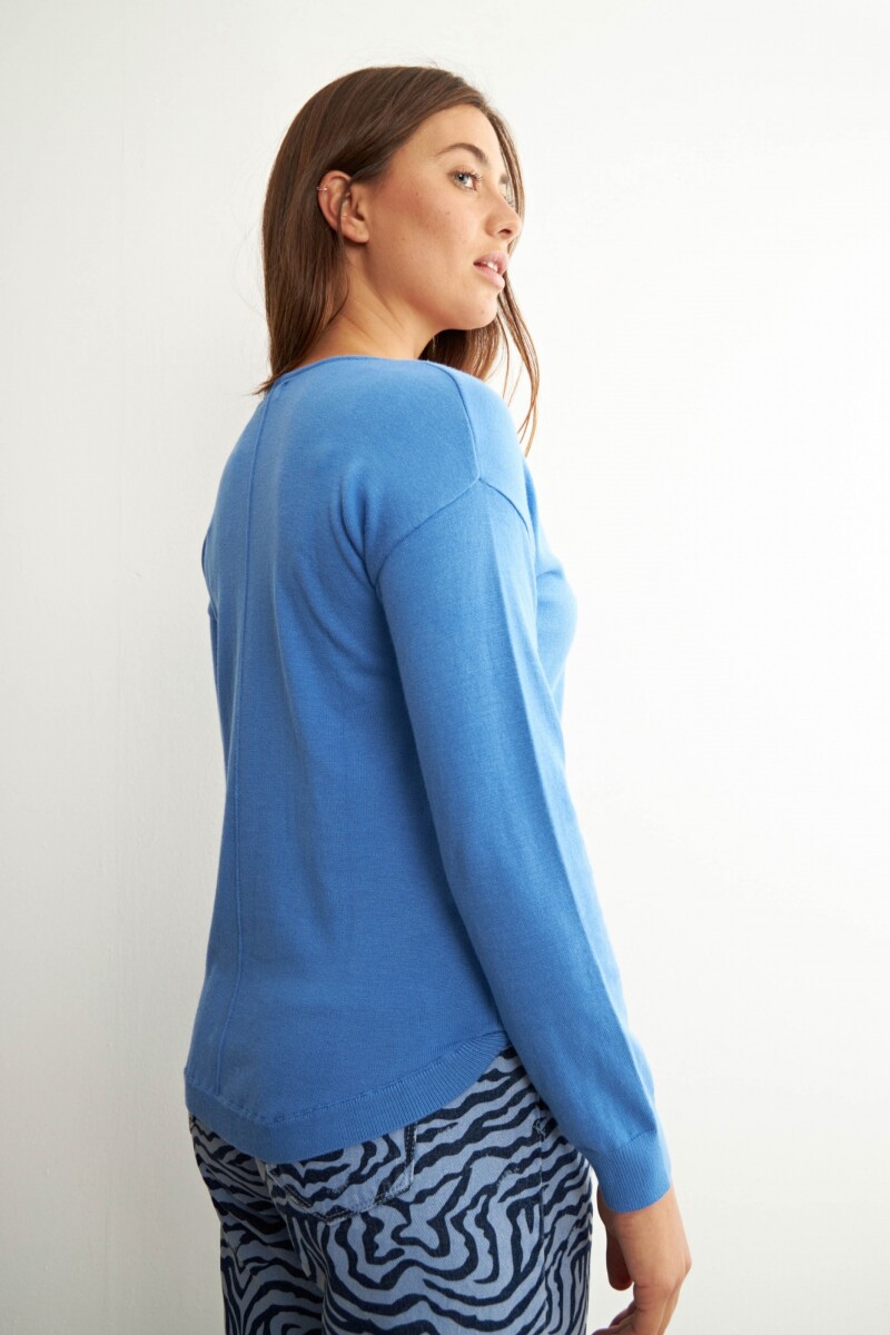 Sweater escote V azul francia