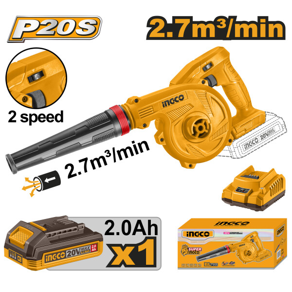 SOPLADORA P20S 20V CON BATERIA CARGADOR CABLI200181 INGCO SOPLADORA P20S 20V CON BATERIA CARGADOR CABLI200181 INGCO