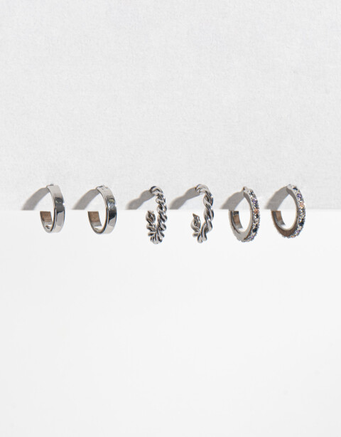 Aros Argollas Set Strass Set De Argollas - Plateado Rodio