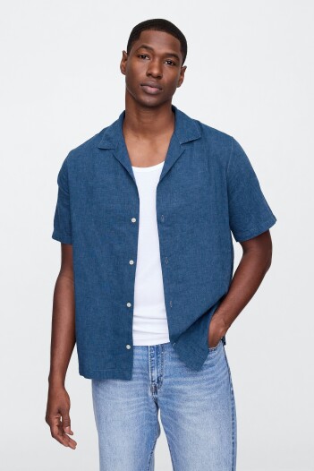 Camisa De Lino Manga Corta Hombre Bainbridge Blue