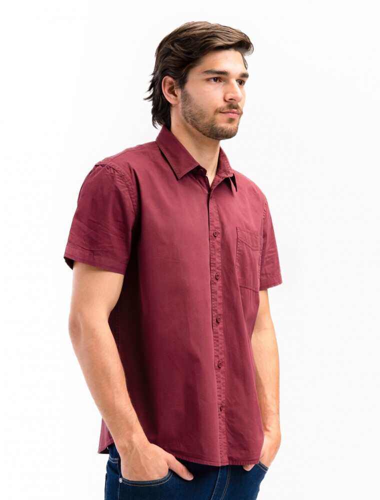 Camisa M/C Algodón C/Bolsillo Barcelona Bordo