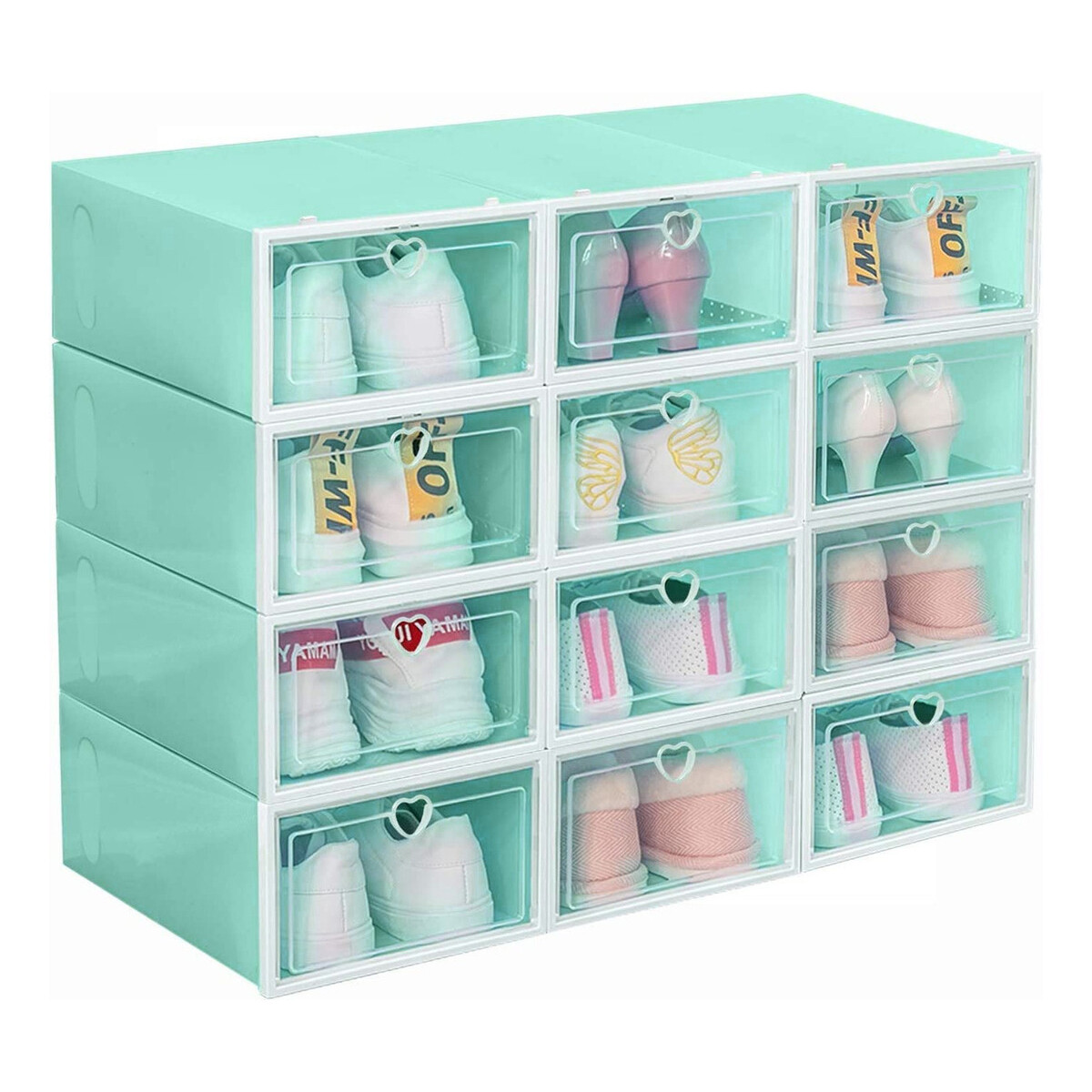 Caja Organizadora Zapatos Zapatera 24 Unidades Caja Apilable - Variante Corazón Color Verde Agua 