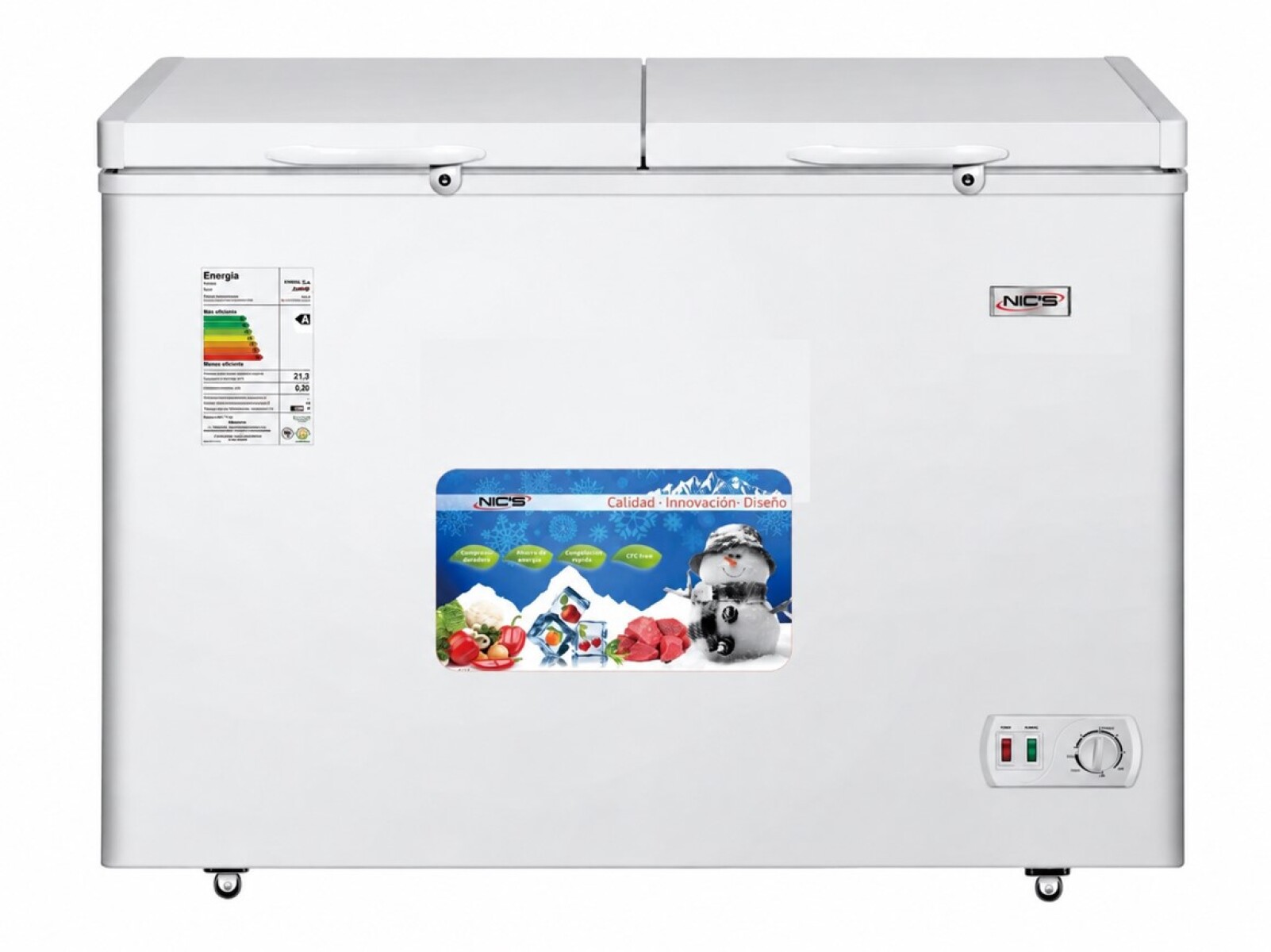 Freezer NICS 358 Litros | Doble Puerta | Vidrio | Llave | Clase A 