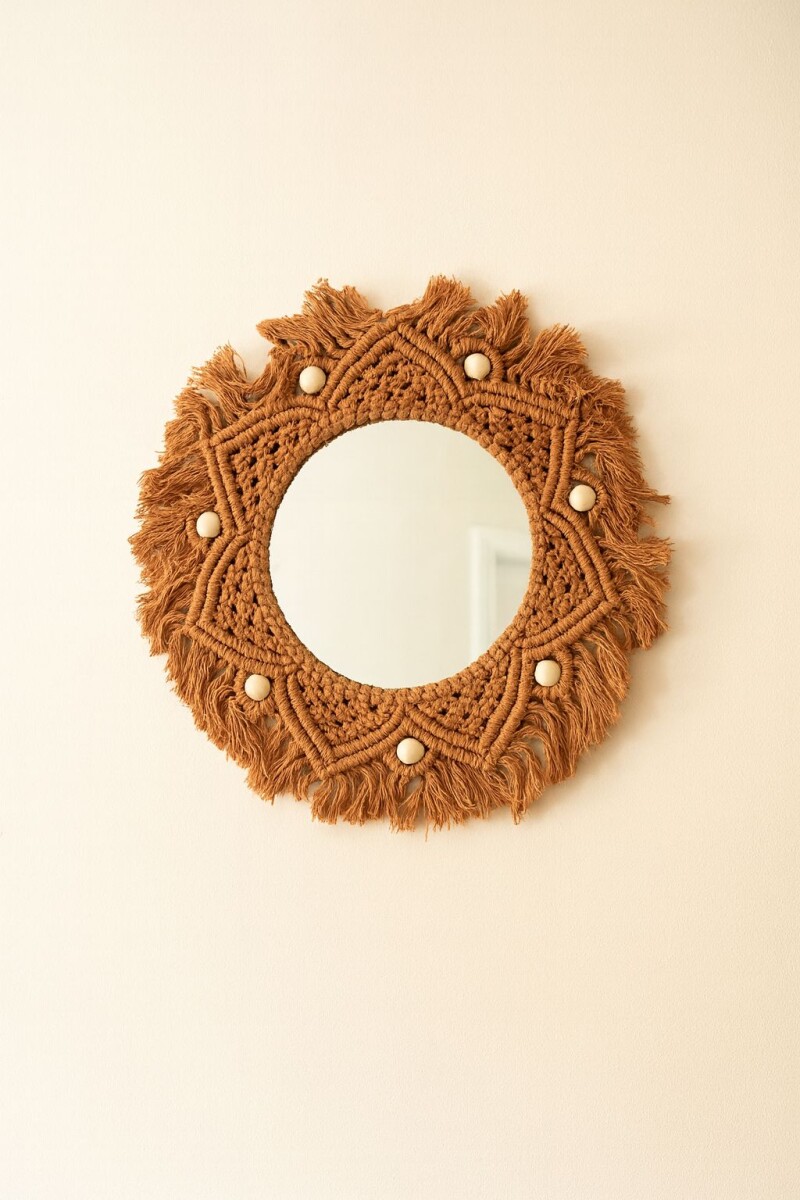 Espejo Redondo Tejido En Macrame Con Estilo Desflecado - Macramar chico 