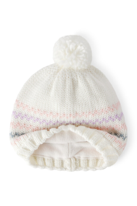 Gorro tejido blanco, con pompón Sin color