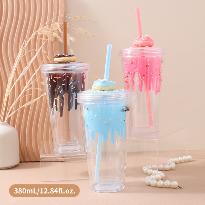 Vaso De Plástico Doble Capa Con Sorbito - Donut - 380ml Vaso De Plástico Doble Capa Con Sorbito - Donut - 380ml