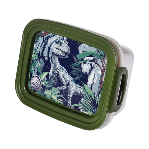 Pote Plástico Jurassic World Con Traba y División 630 ml VERDE OSCURO