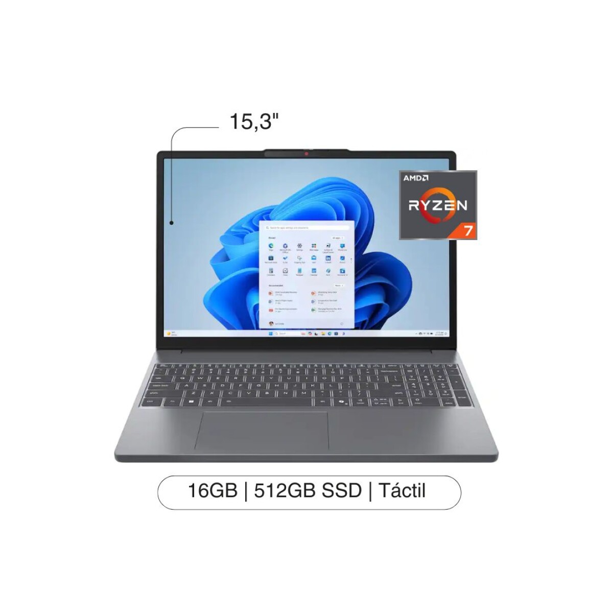 Notebook LENOVO IP Slim 3 15.3' 2K Touch 512GB / 16GB R7 170 W11 - Gray 