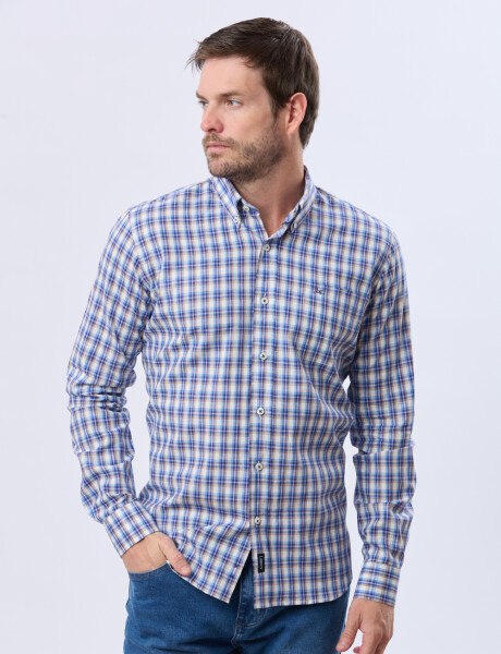 CAMISA CUADROS DE LINO Beige