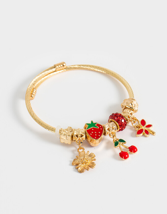 Pulseras Flexibles Multi dijes Pulsera Flexible Multicharm Frutas - Dorado