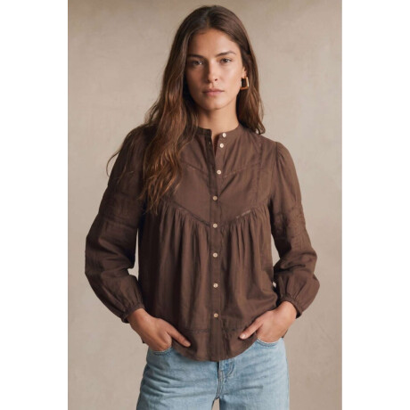 Blusa Algodón Con Detalles Encaje Chocolate