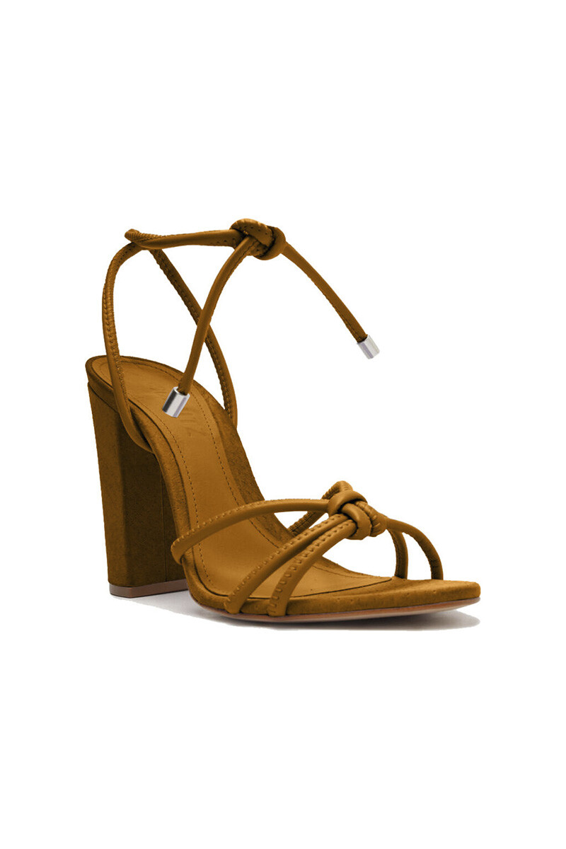 SANDALIA TACO ANCHO ALTO CON TIRAS BRONCEADO 
