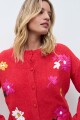 Cardigan bordado floral multicolor rojo