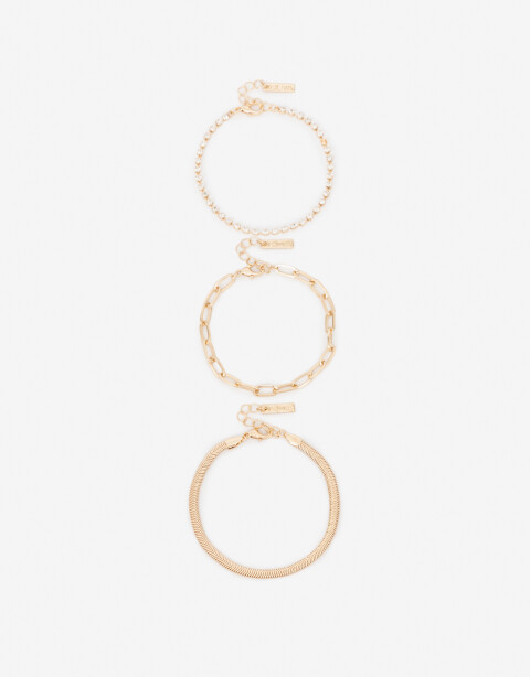 Pulseras Flexibles Sets Strass Set De Pulseras De Metal Y Strass. - Dorado