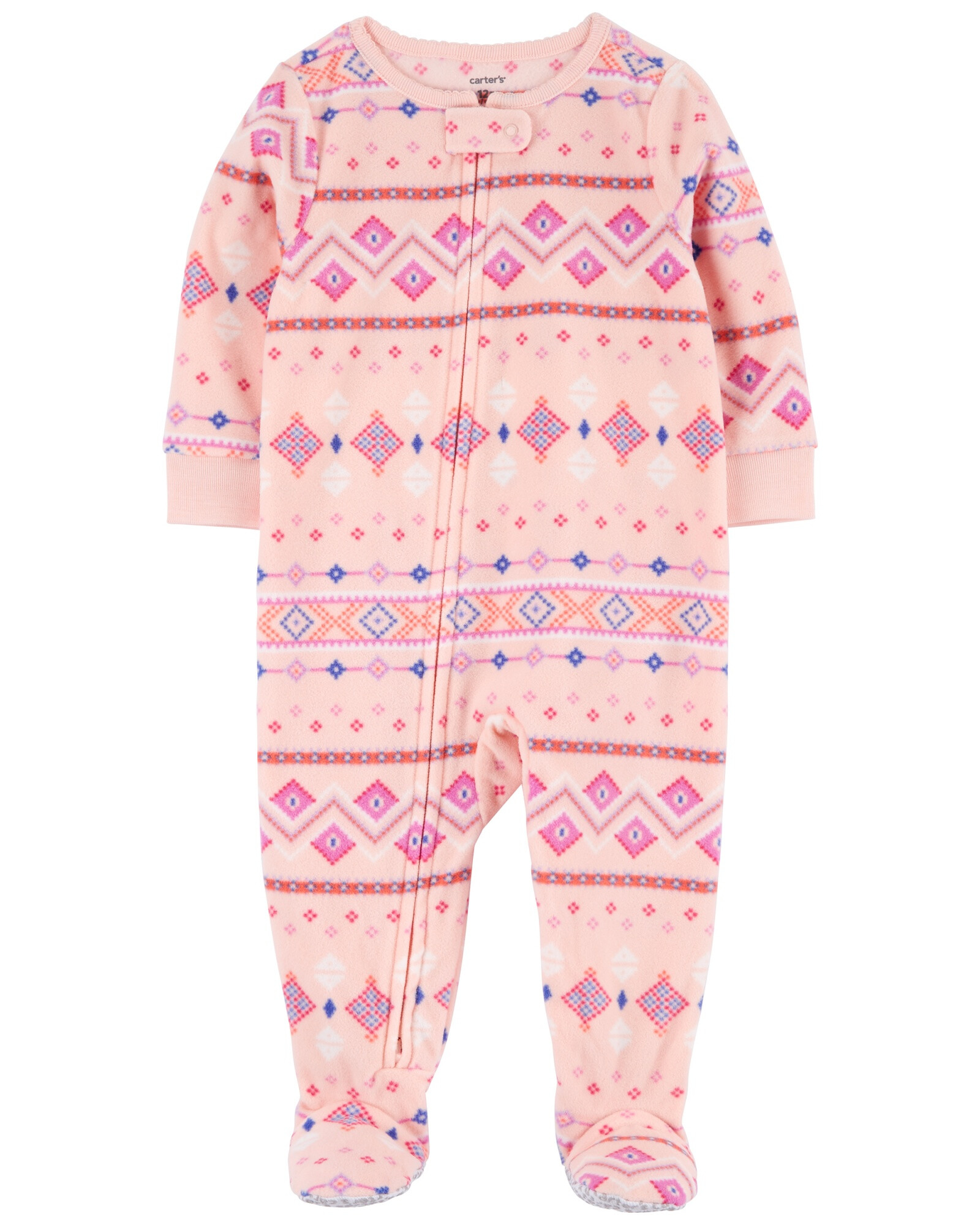 Pijama una pieza de micropolar, con pie, diseño fair isle. Talles 12-24M Sin color