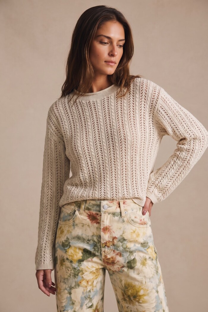 Sweater Algodón Con Calados Gris