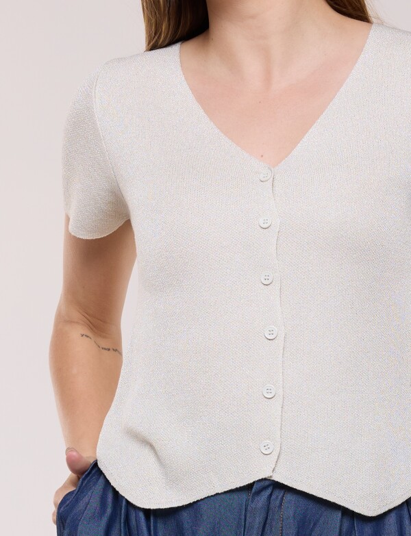 Cardigan Tejido Crop Con Brillo Y Escote V BEIGE