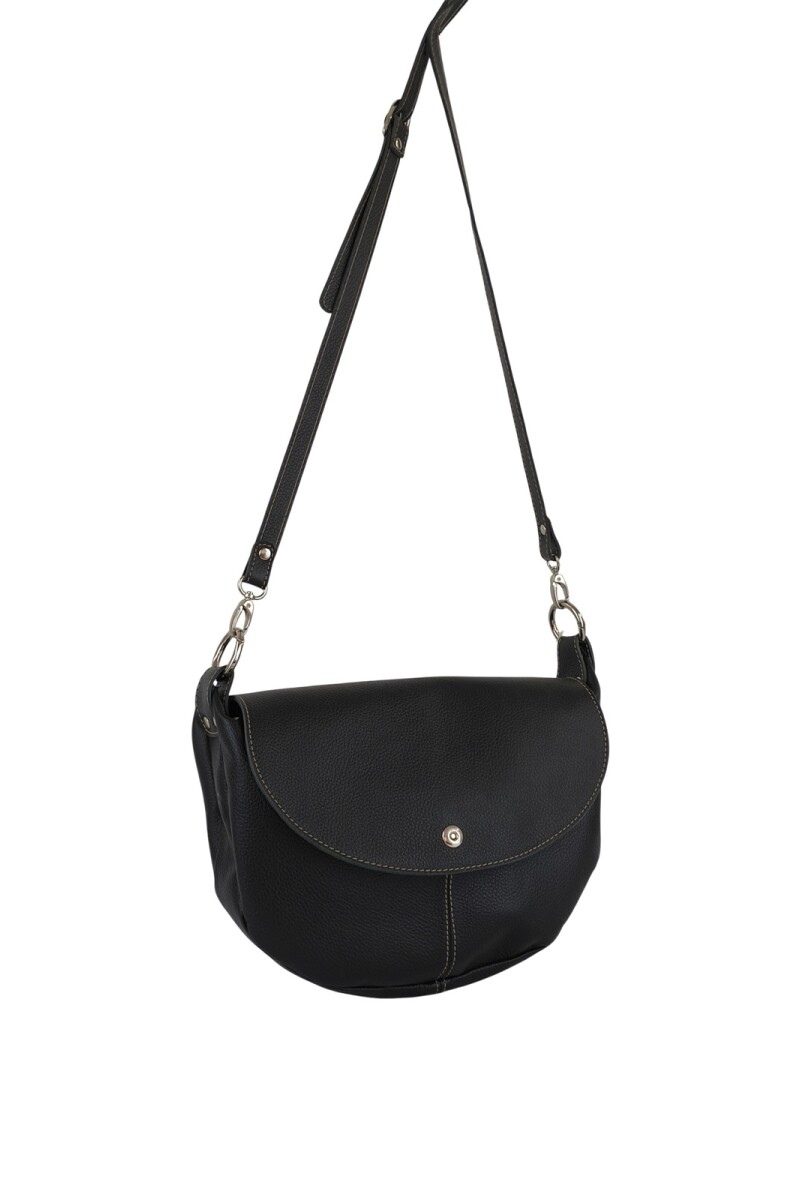 Morral de cuero con solapa Negro