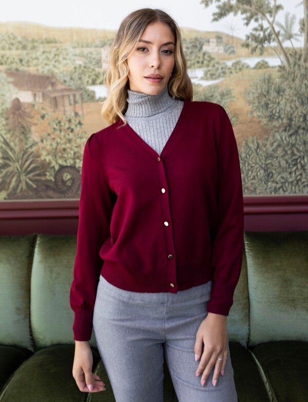 Cardigan Basico Boton Metal BORDEAUX