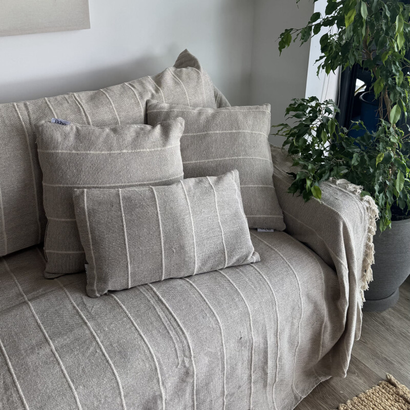 Manta para sillón y cama algodón Rayas Greige 230cm