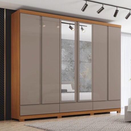 ROPERO IMPERIAL 6 PUERTAS 9 CAJONES CON ESPEJOS GUARDARROPA CLOSET ARMARIO 100% MDF CANELA