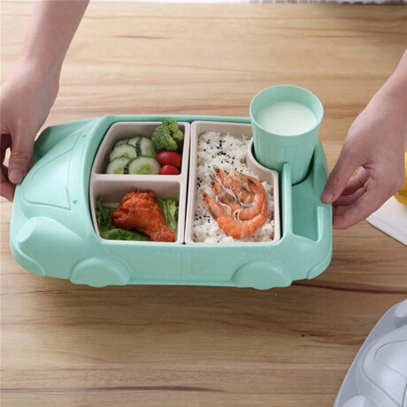 Set de Comida Bebé Diseño Auto c/ Platos y Vaso en Plástico Verde