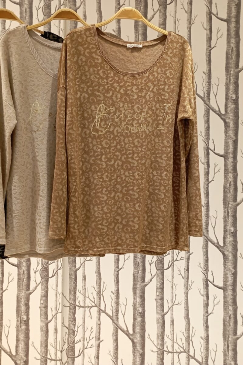 Sweater Believe Print Beige