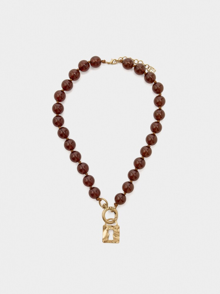 Collar Corto De Cuentas Efecto Piedra marron