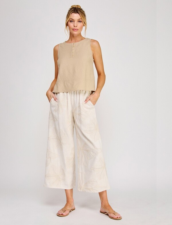 Blusa De Lino Sin Mangas Con Botones BEIGE