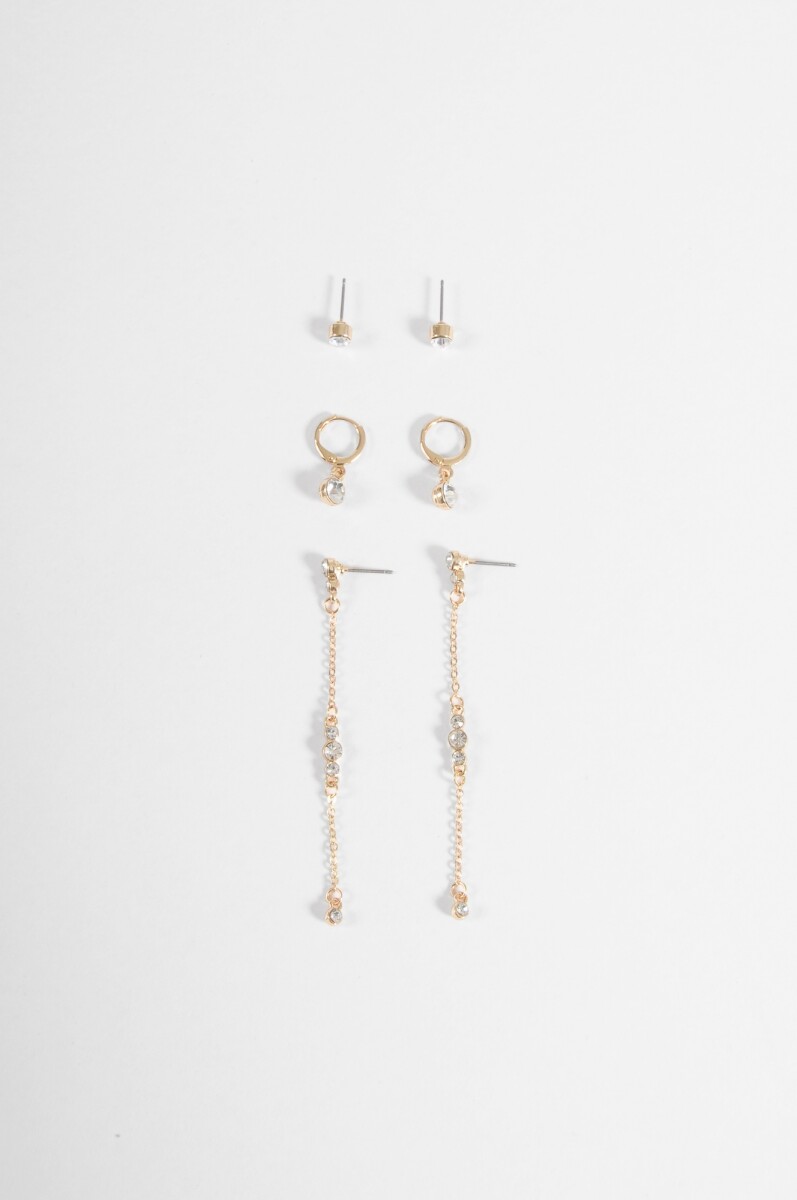 Set de 3 caravanas strass - dorado 