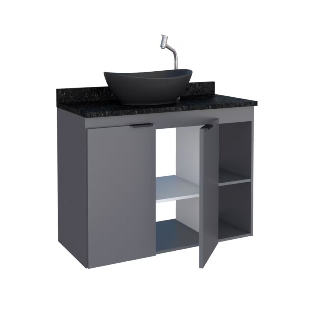 Mueble de baño suspendido Aster Gris 80 cm mesada granito sin bacha Mueble De Baño Suspendido Aster Gris 80 Cm Mesada Granito Sin Bacha