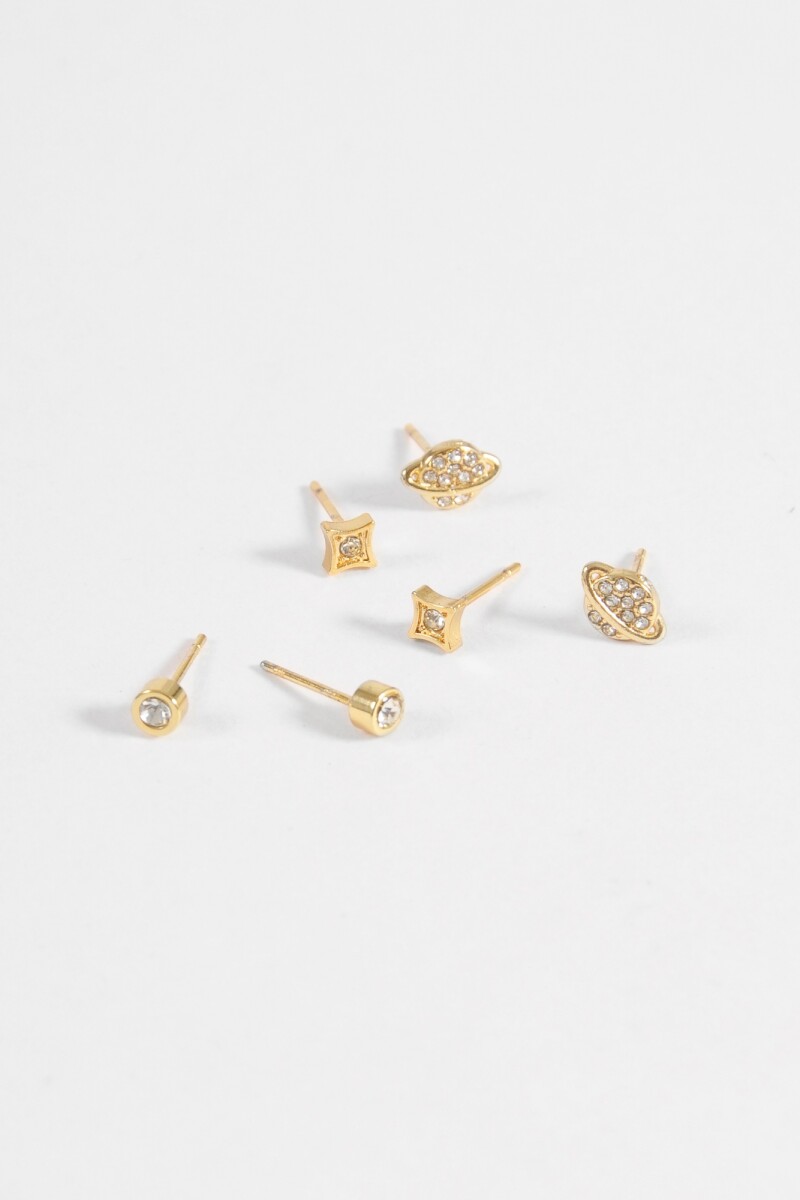 Set caravanas universo acero dorado