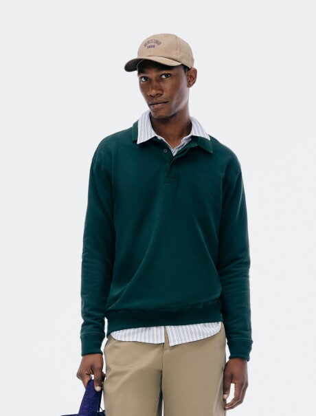 BUZO DE ALGODÓN CON CUELLO TIPO POLO VERDE