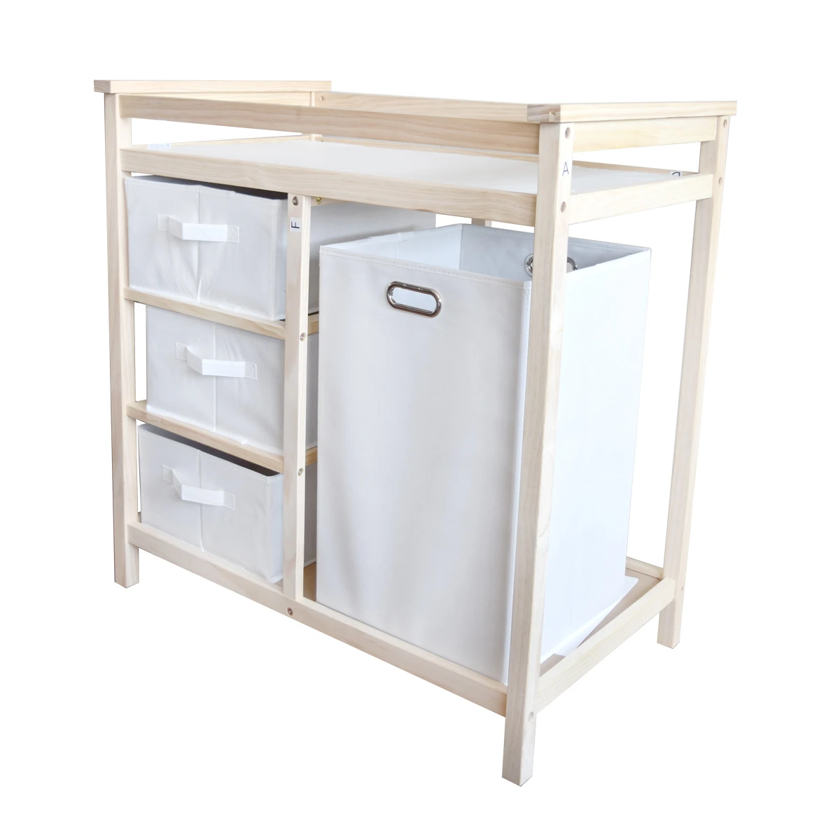 CAMBIADOR DE BEBE EN MADERA CON CANASTO TELA TIPO RACK 